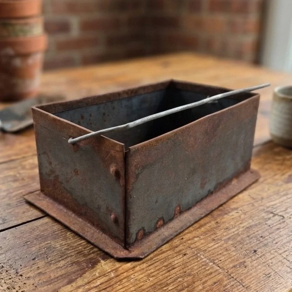 Vintage Industrial Metal Ingot Mold Rusty Steel Storage Bin Primitive Decor 8x5